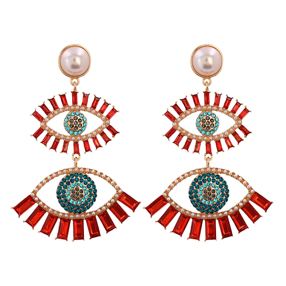 AVEURI Trendy Ethnic Love Heart Shape Evil Eye Drop Earrings For Women Vintage Statement Crystal Dangle Earring Jewelry Gift