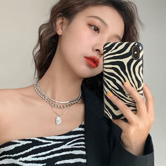 Choker Irregular Crescent Pendant Necklace For Women Metal Mujer Multi-Layer Chain Charm Jewelry Collier Femme 2023 Trend