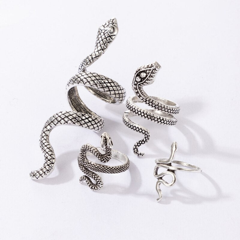 Tocona 4pcs/serts Punk Snake Joint Ring Sets for Women Men Vintage Silver Color Alloy Metal Adjustable Ring Jewelry Anillo 18643