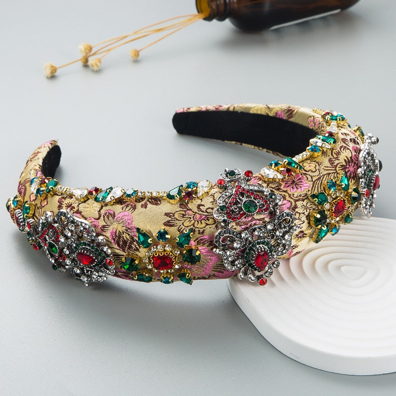 Aveuri Luxury Baroque Palace Style Full Rhinestone Headband Hair Accessories Women Thickened Sponge Embroidery Prom Hairband Hair Hoop