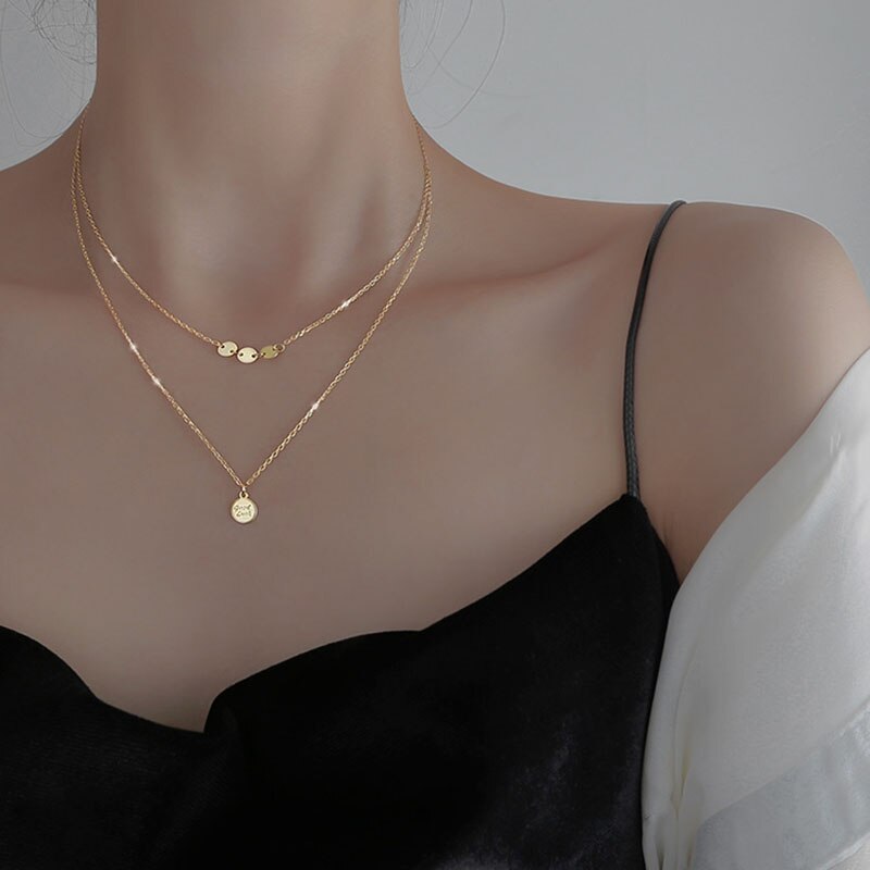 Christmas Gift Double-layer Round Bead Pendant Necklace Simple Fashion Female Clavicle Chain dz295