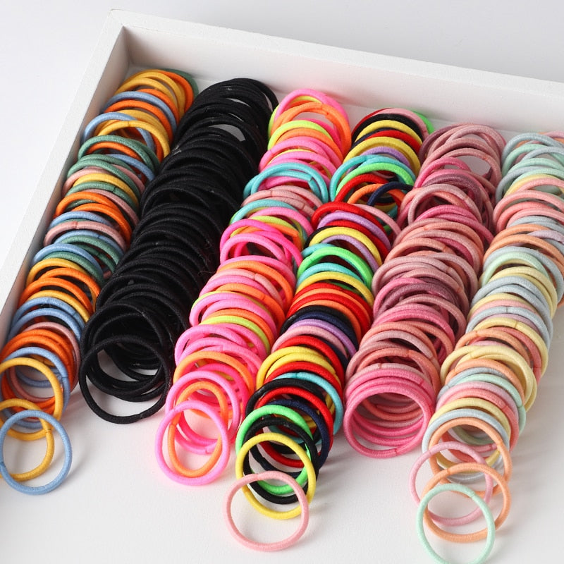 Back to school 2023 AVEURI 100Pcs Girls Candy Color Hair Bands Rubber Band Elastic Hair Accessories Ponytail Holder Gum Headwear Korean Kids Ornaments