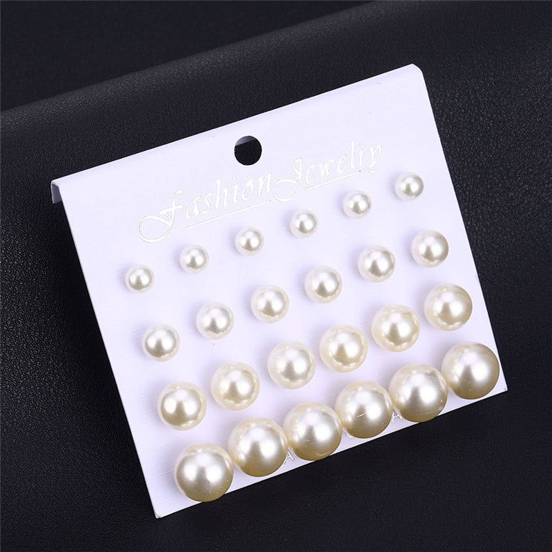 Aveuri White Simulated bead Earrings Set For Women On Ear Ball Stud Earrings Bijouteria brincos Jewelry Accessories Wholesale