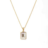 Christmas Gift 2023 Trend 18K Golden Chain Necklaces Male Square Natural Shell Initial Letters Pendant Stainless Steel Jewelry for Women Gifts