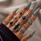 Aveuri New Vintage Silver Color Rings Sets For Women Clear Hollow Out Geometric Punk Finger Jewelry For Women Anillos