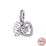 HOT SALE Silver Color Pavé Heart Pendant Dangle Charm Beads Fit Original Pandach Bracelet Pendant Necklace Jewelry