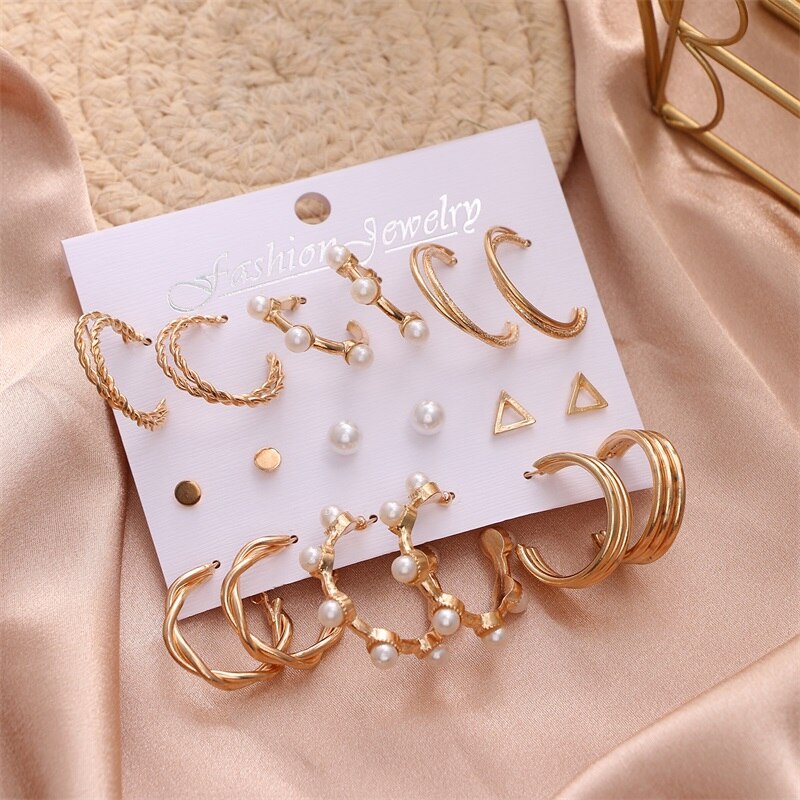 Aveuri Christmas Gift EN Vintage Gold Hoop Earrings Set for Women Girl Pearl Circle Hoop Earring Big Piercing Brinco Fashion Jewelry 2023 New Gifts