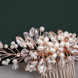 Aveuri Fashion Rose Gold Wedding Hair Comb Flower Tiara Handmade Pearl Rhinestone Headdress Prom Bridal Hair Jewelr Accessories