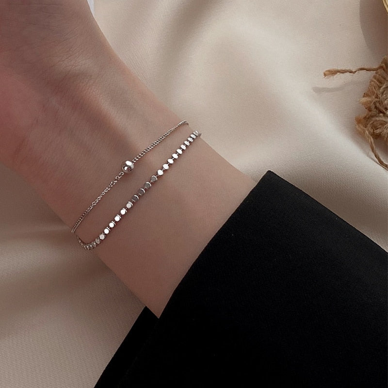 Fashion Temperament Small Bracelet Personality Double Layer Small Beads Silver Jewelry for Women Wedding Party Gift