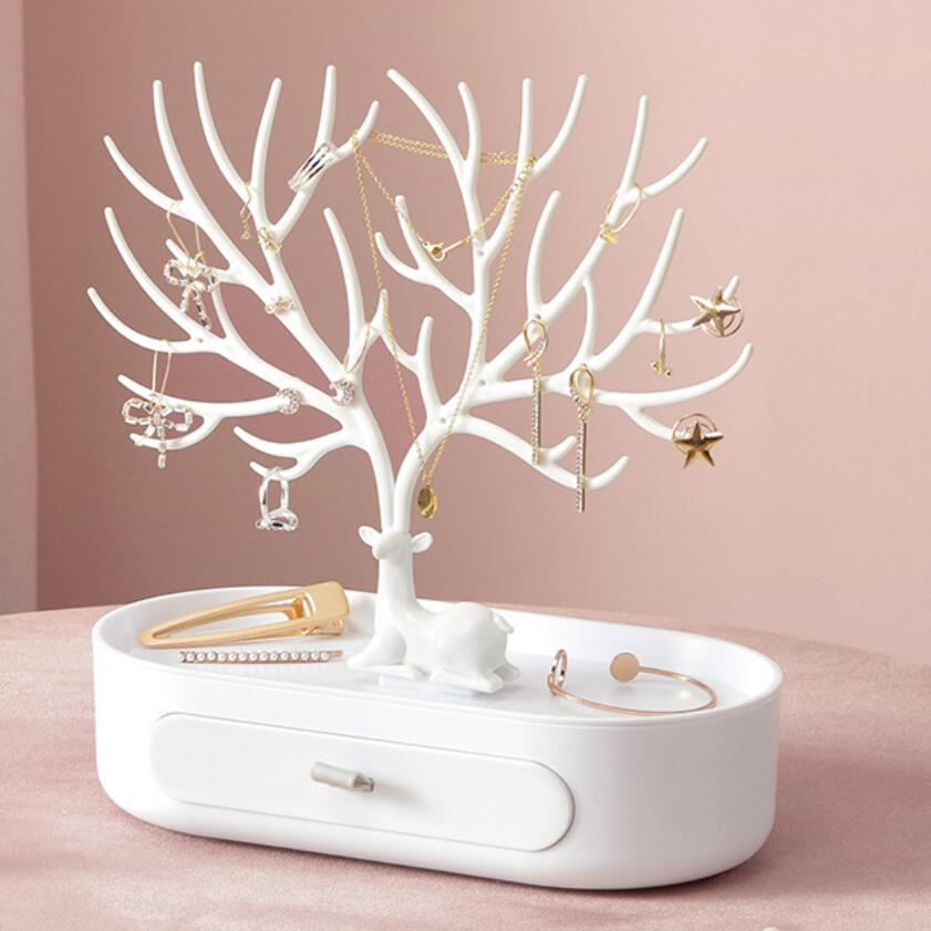 Christmas Gift White Pink Deer Earring Necklace Ring Pendant Bracelet Jewelry Cases Display Stand Tray Tree Storage Drawer cosmetic Jewelry box