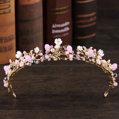 Handmade Vintage Crown Gold Bride Tiaras Pearl Rhinestone Tiara Princess Crown Bridal Hair Jewelry Wedding Hair Accessories Gift