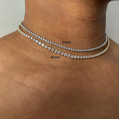 Aveuri Choker Tennis Chain Necklace For Women Luxury AAA+ Cubic Zircon Short Iced Out Hip Pop Neck Accessories Jewelry OHN016