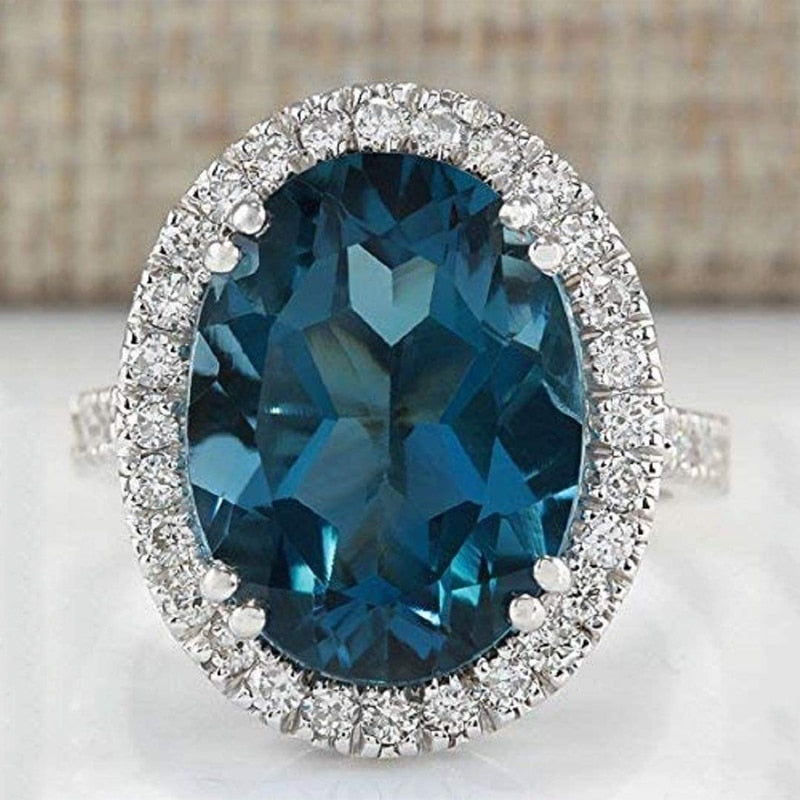 Graduation gift Luxury Silver Color Big Blue CZ Rings Women Brilliant Bridal Wedding Engagement Party Ring Simple Aesthetic Jewelry Newly