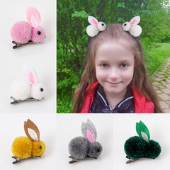 Back to school 2024 AVEURI Cute Hair Ball Rabbit Hair Clip Girl Plush Rabbit Ears Hair Clip 3D Plush Rabbit Hair Accessories Korea Simple Girl Headdress