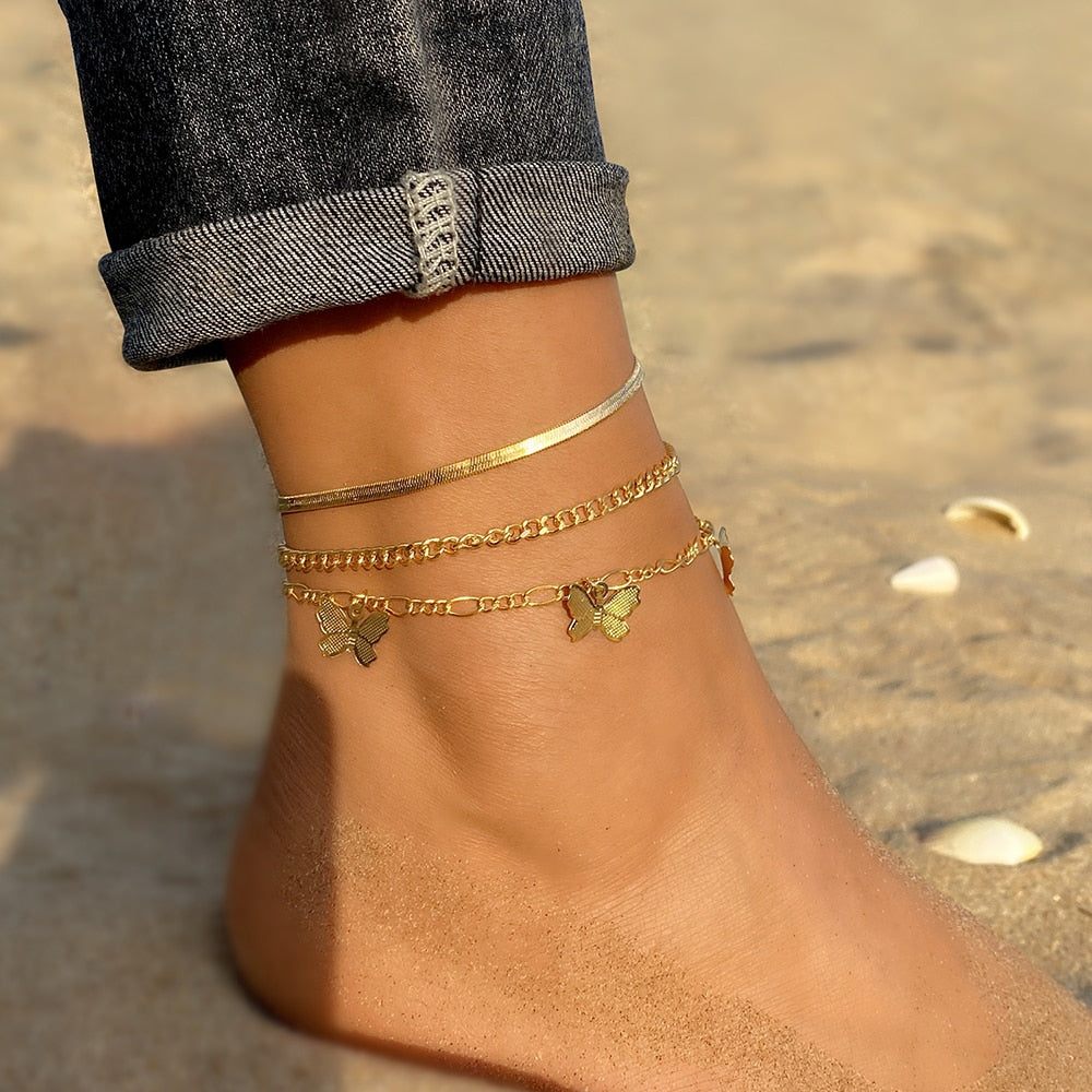 Aveuri Bohemia Chain Anklets for Women Foot Accessories 2023 Summer Beach Barefoot Sandals Bracelet ankle on the leg Female