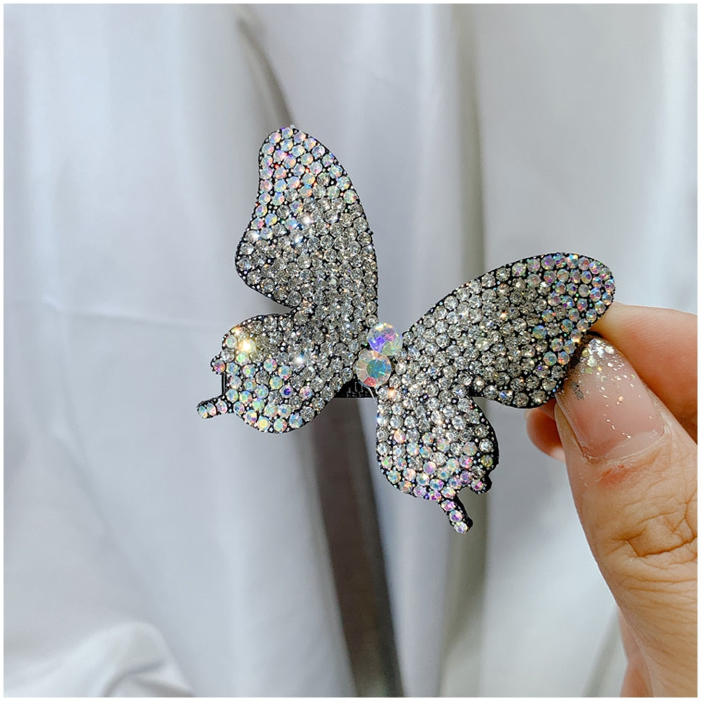 Aveuri 2022 Super Fairy Full Diamond Butterfly Hairpin Simple Side Clip Bangs Clip Hair Card Headdress Duckbill Clip Hair Jewelry