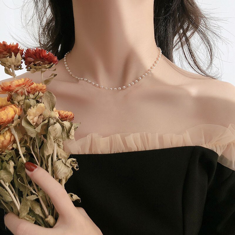 Vintage Wedding Pearl Choker Necklace For Women Geometric Gold Silver Beads Pendant Necklaces Jewelry Statement Collier 2023