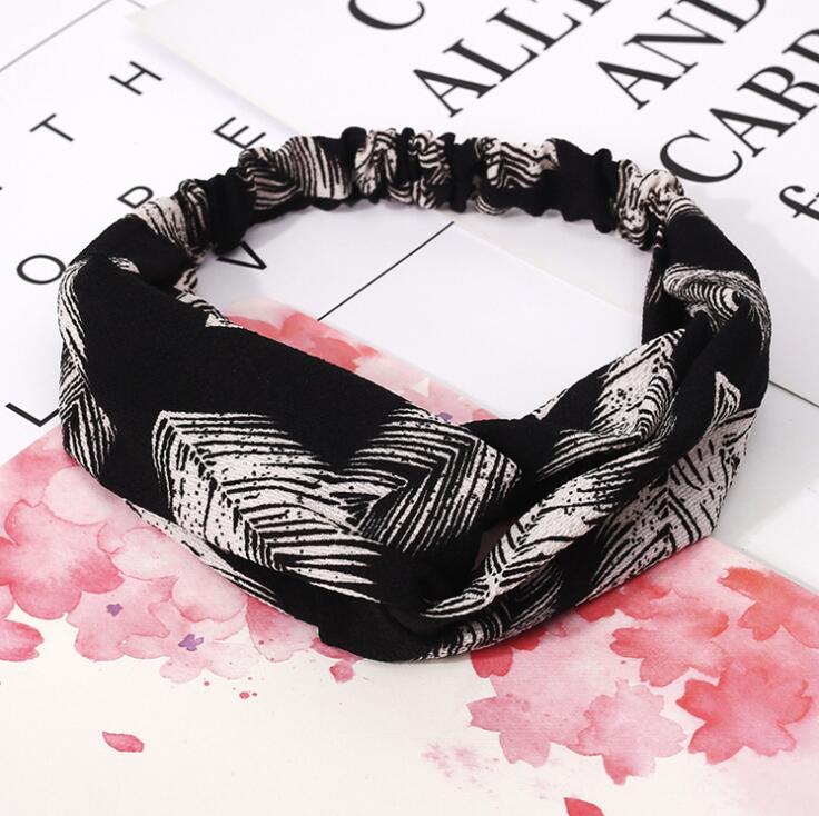 Aveuri Back to school Fashion Women Headband Cross Top Knot Elastic Hair Bands Vintage Print Girls Hairband Hair Accessories Twisted Knotted Headwrap