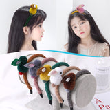 Back to school 2023 AVEURI Cute Animal Hair Ball Rabbit Headband Female Hair Band Hair Clip Korean Headwear Children Hair Accessories Headwear Ornaments