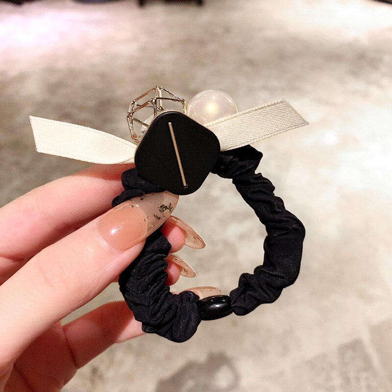 Aveuri Hollow Cube Large Rhinestone Head Rope Female Bow Tie Hair Ring Small Fresh And Simple Temperament Personality Hair Accessories