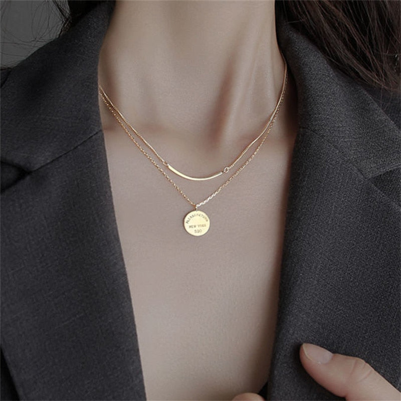 Christmas Gift Double Layer Round Bead Pendant Choker Necklace For Girl Women Statement Wedding  Jewelry dz595