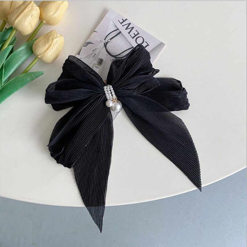 Pearl Big Bow Hair Clip Fashion Hair Accessories Women's Fabric Folds Flower Spring Clip Back Top Hairpin Cute Headwear Boutique