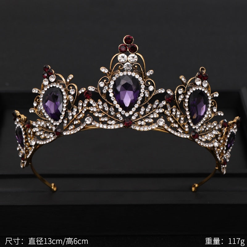 Aveuri Vintage Baroque Queen Tiara Wedding Crown Bridal Diadem Gold Crystal Rhinestone Head Jewelry Headpiece Wedding Hair Accessories