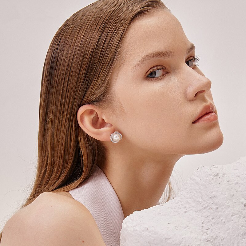 Real Pearl 925 Silver Color Earring for Women Korean Freshwater Pearl Bizuteria Garnet Jewelry 925 Topaz Stud Earring Gemstone
