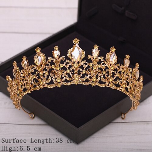 Aveuri Bridal Crown Golden Wedding Hair Accessories Rhinestone Bride Wedding Tiaras and Crowns Headpiece Diadema Hair Ornament