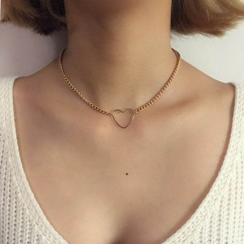 Christmas Gift New Arrival 2023 Fashion Neck Chain Cute Heart Lock Necklace Gold Silver Color Choker Necklace Pendant Women Accessories