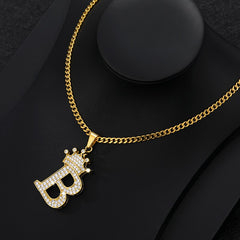 Aveuri Crown Big Letter Necklace For Women Men Initial Alphabet Charm Chain Choker Pendant 60CM Necklace Jewelry Gift Collier