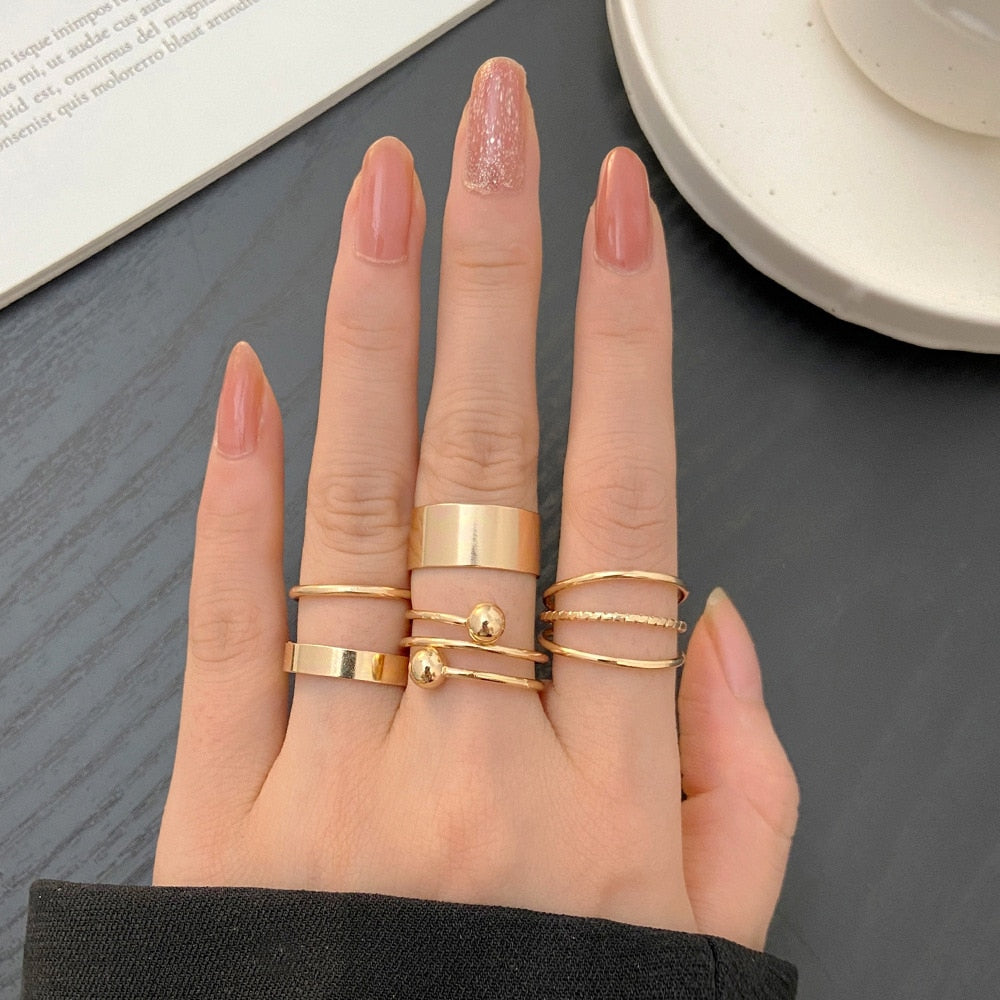 LATS Bohemian Gold Chain Rings Set For Women Fashion Boho Coin Snake Moon Star Rings Party 2023 Female Trend Jewelry Gifts