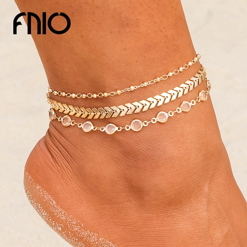 Aveuri Sequins Anklet Set for Women Beach Foot Jewelry Vintage Statement Anklets Boho Style Jewelry Summer Party 3pcs /Set