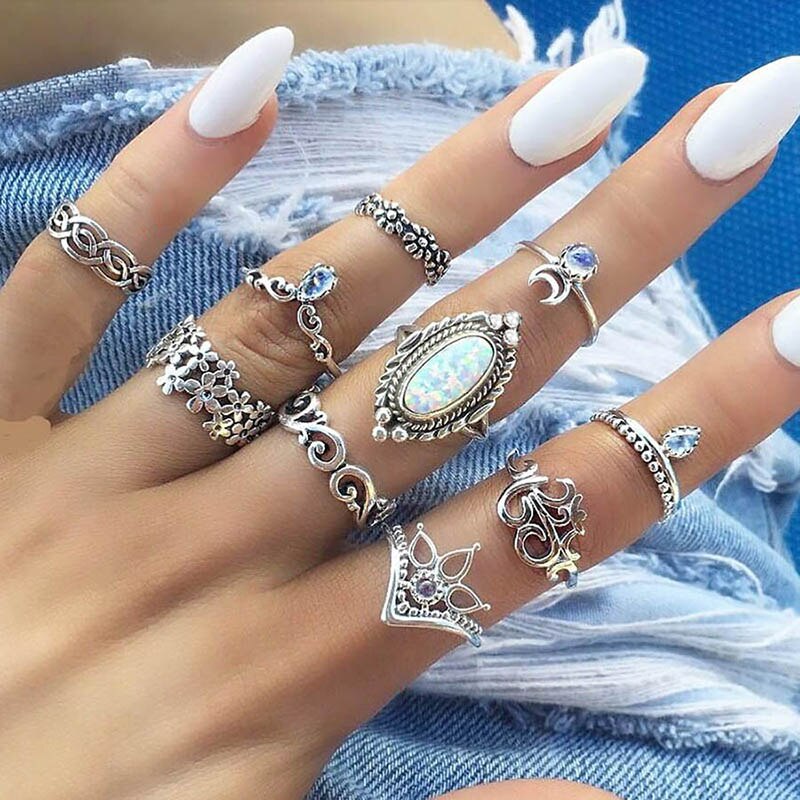 Aveuri Vintage Purple Crystal Knuckle Rings for Women Bohemian Geometric Anel Finger Ring Set Boho Party Anillos Mujer Jewellery 2023