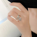 Aveuri Alloy LOVE Heart Tassel Rings for Women Couples New Fashion Vintage Thai Silver Punk Party Jewelry Gifts