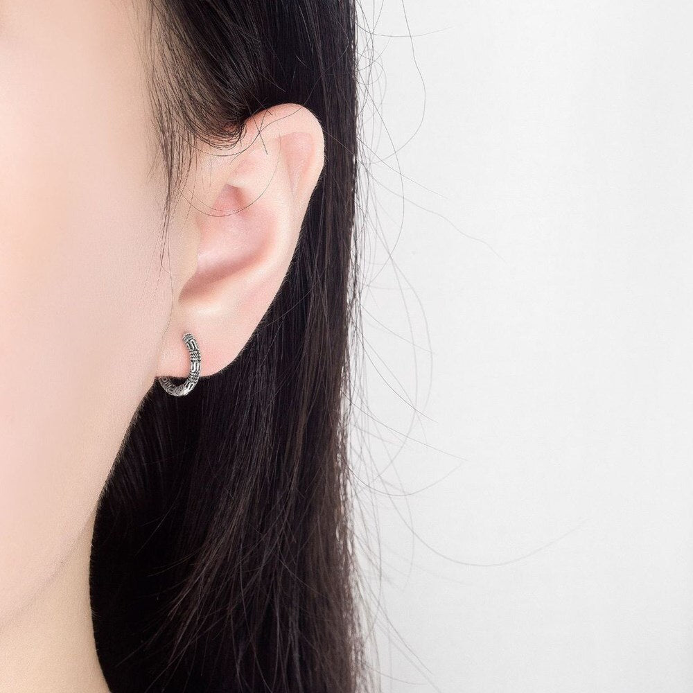 Christmas Gift alloy New Woman Fashion Jewelry High Quality Black Thai Silver Retro Round Simple Hemp Rope Chain Earring