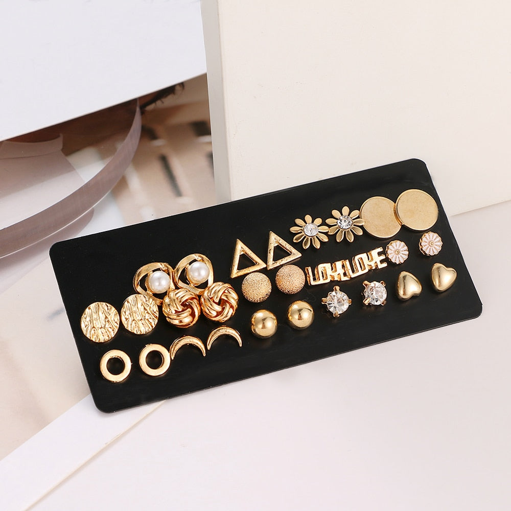 Aveuri 2023 Fashion Women's Earrings Set Korean Geometric Stud Earrings for Women Korean Gold Metal bead  Earring Trend Jewelry