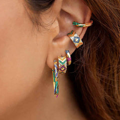 LISM Vintage Ethnic Enamel Small Hoop Earrings Geometric Statement Colorful Huggie Clip Earrings Fashion Jewelry Women Ear Cuff