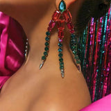 Aveuri 2023 INS Rhinestone Red Green Stone Tassel Big Drop Earrings Wedding Jewelry For Women Luxury Crystal Water Drop Dangle Earrings