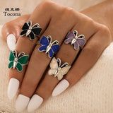 Aveuri 5pcs/sets Colorful Butterfly Ring Sets for Women Charms Alloy Metal Joint Ring Bohemian Jewelry Accessories 14693