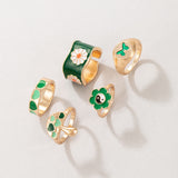 Aveuri 5pcs/sets Green Mushroom Butterfly Ring Sets for Women Men Cute Heart Flowets Opening Ring Party Jewelry Anillo 20091