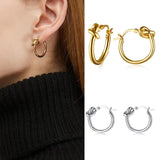 Small Knoted Hoop Earrings for Women Girls Charm Stainless Steel Gold Color Dainty Circle Ears Jewelry