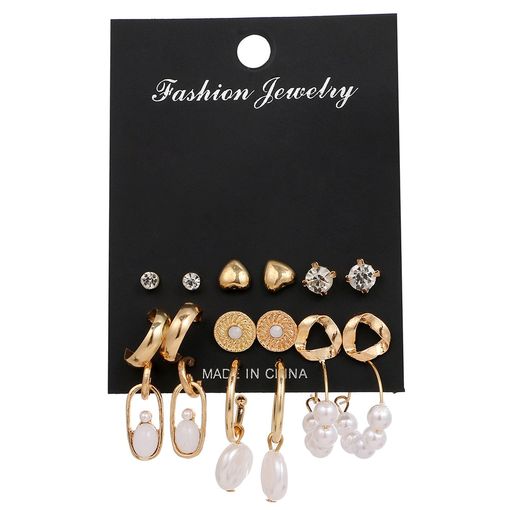 Aveuri 12 Pairs/Set Women's Earrings bead Earrings For Women Bohemian Fashion Jewelry 2023 Geometric Heart Stud Earrings New