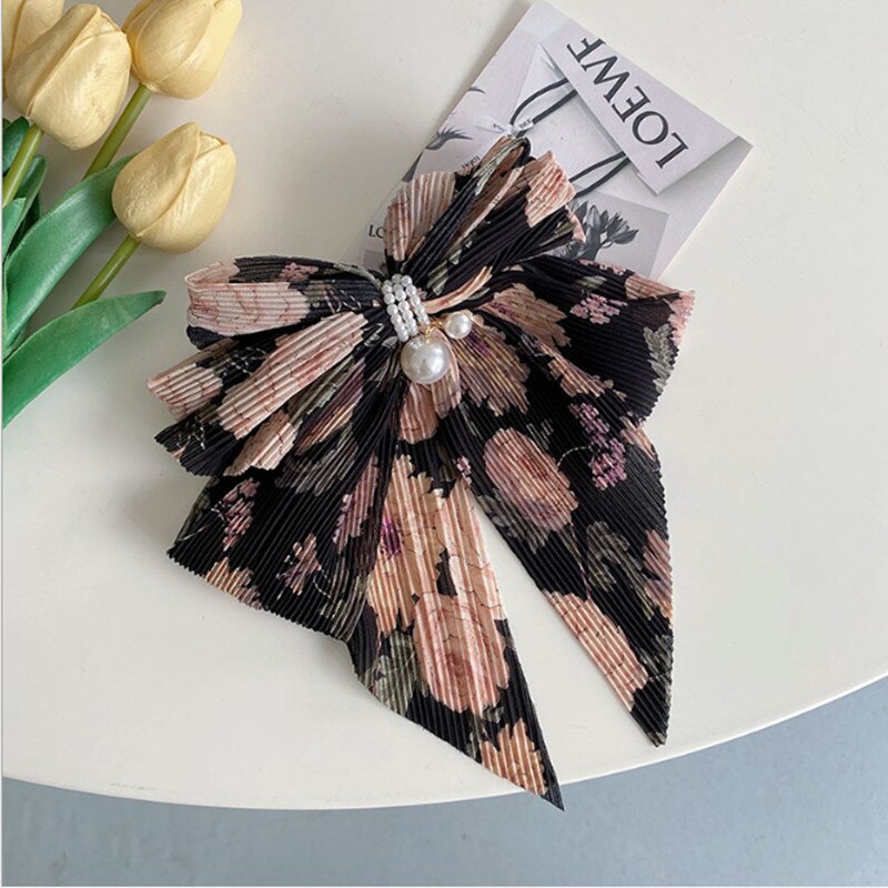 Pearl Big Bow Hair Clip Fashion Hair Accessories Women's Fabric Folds Flower Spring Clip Back Top Hairpin Cute Headwear Boutique