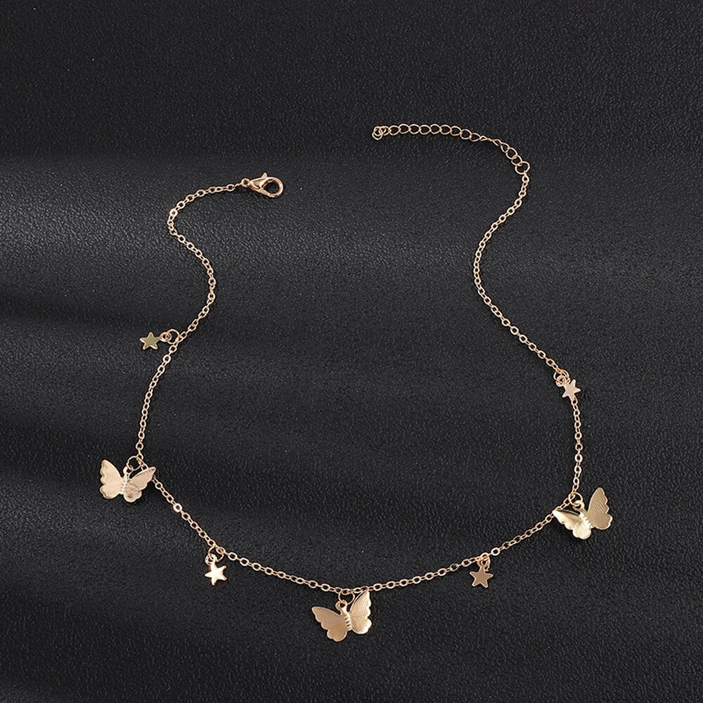 SUMENG New Fashion Small Animal Butterfly Stars Chain Necklaces Gold Silver Color Clavicle Chain Necklaces For Women Jewelry