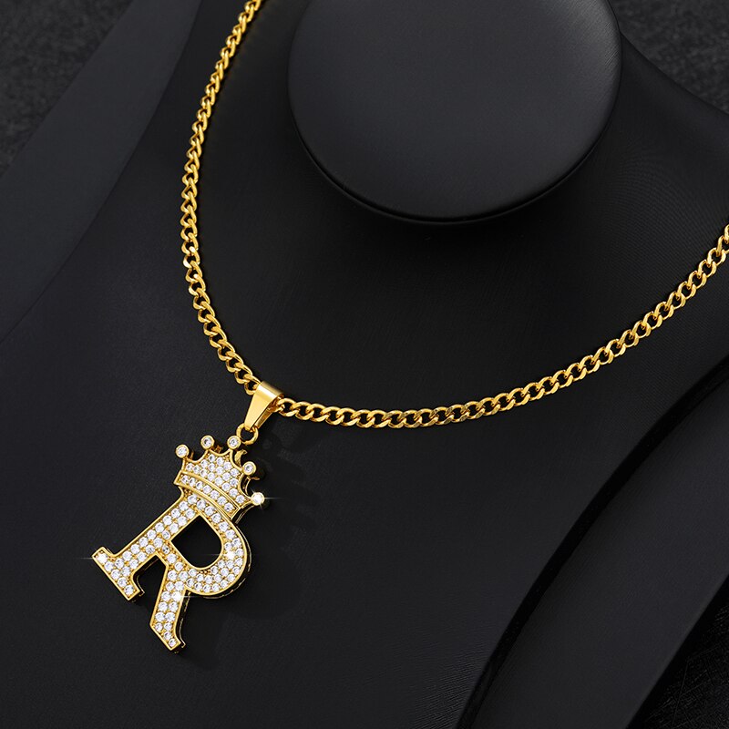 Aveuri Crown Big Letter Necklace For Women Men Initial Alphabet Charm Chain Choker Pendant 60CM Necklace Jewelry Gift Collier