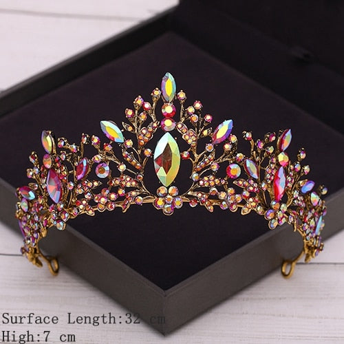 Aveuri Bridal Crown Golden Wedding Hair Accessories Rhinestone Bride Wedding Tiaras and Crowns Headpiece Diadema Hair Ornament