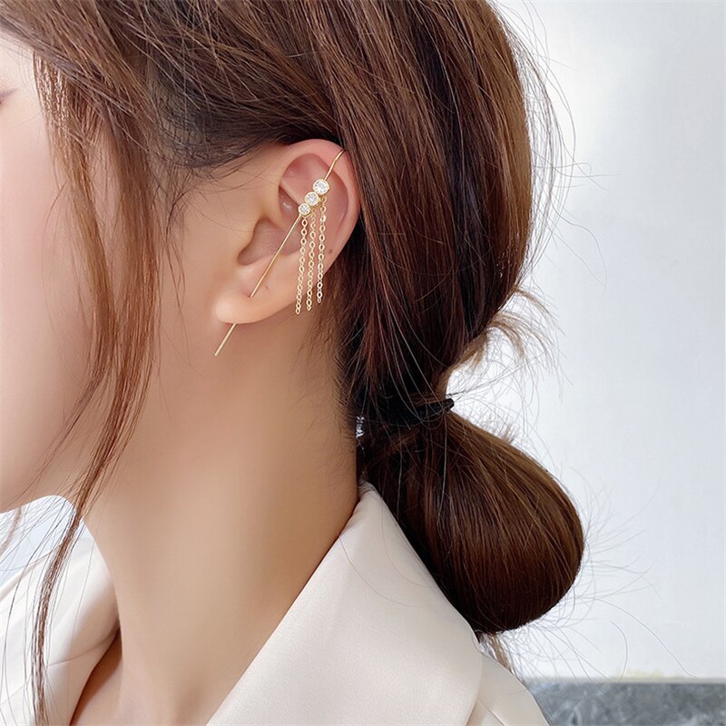 LATS Long Wrap Crawler Hook Earrings Fashion Lightning Crystal Stud Earrings Climber Earrings Piercing Jewelry for Women Gifts