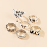 Aveuri  6pcs/sets Vintage Silver Color Butterfly Letter 1996 Tai Chi Ring Sets for Women Men Couple Ring Jewelry Anillo 19782