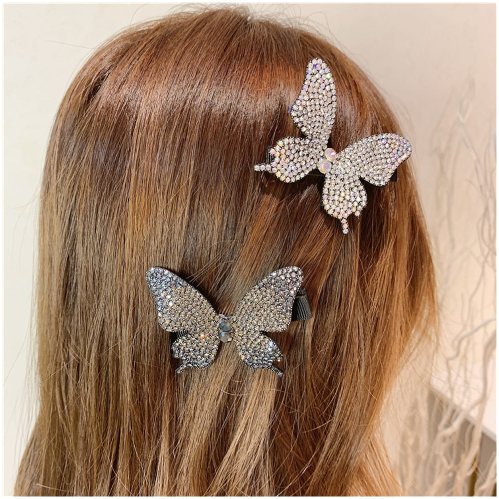Aveuri 2022 Super Fairy Full Diamond Butterfly Hairpin Simple Side Clip Bangs Clip Hair Card Headdress Duckbill Clip Hair Jewelry